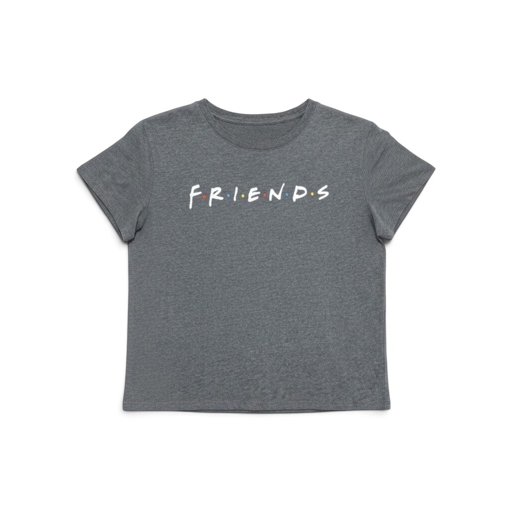 Friends Graphic Tee Shirt Girls L Y2K Style 90s Nostalgic Television Show Gray